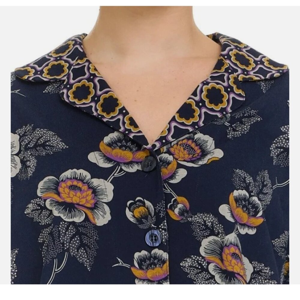 Vera Bradley Women's Notch Collar pajama PJ sets Blue (Dottie Leaf Floral) - Picture 3 of 7